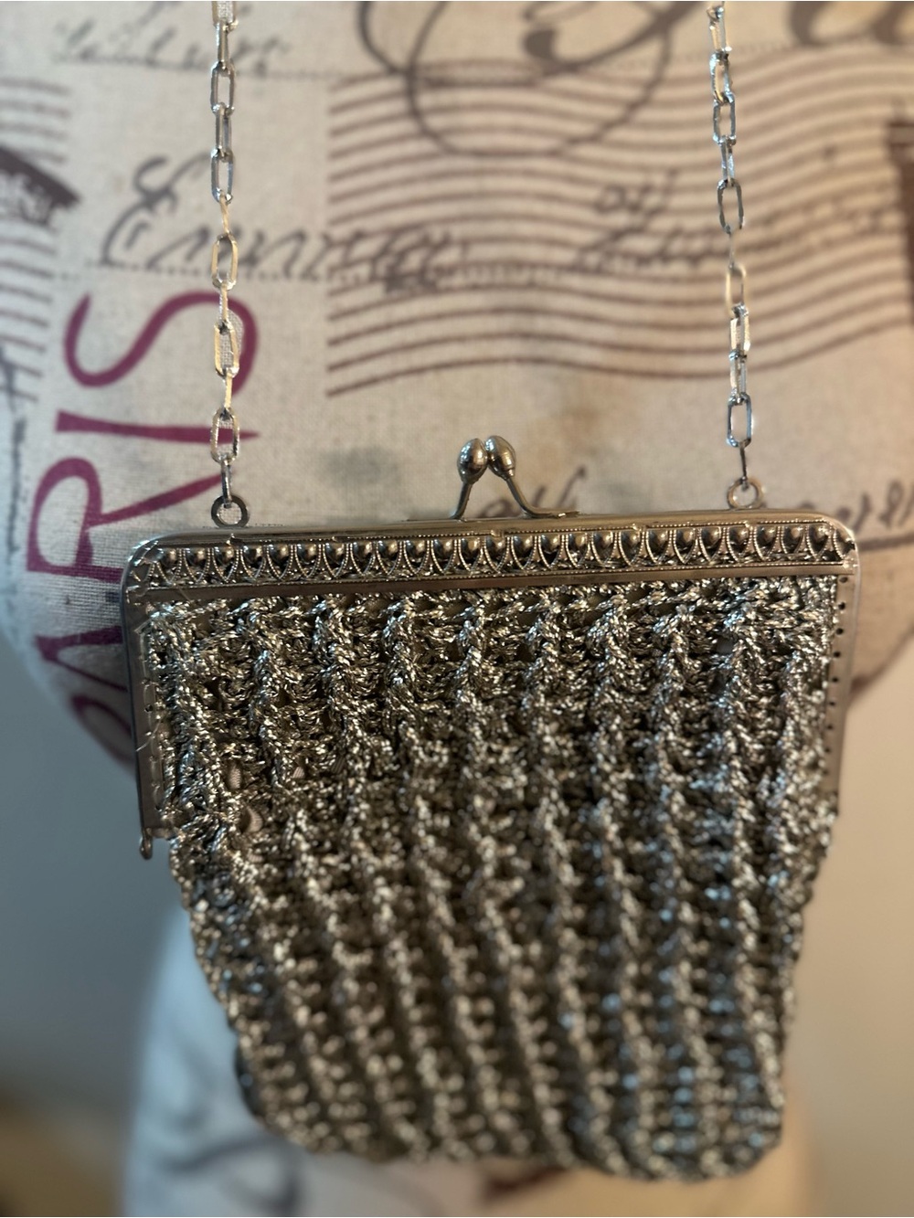 Silver Chainmail Evening Wristlet Clutch with Chain Strap